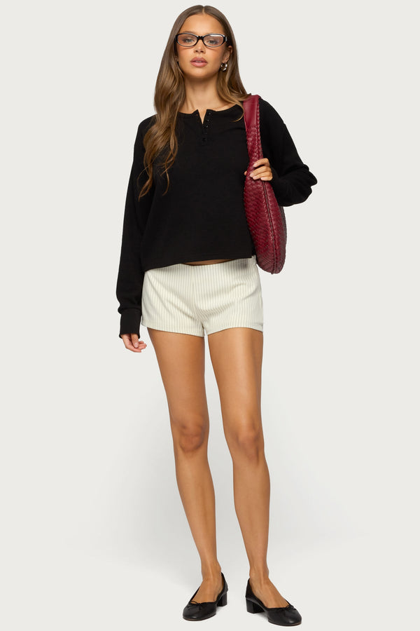 Deni Long Sleeve Henley Waffle Top