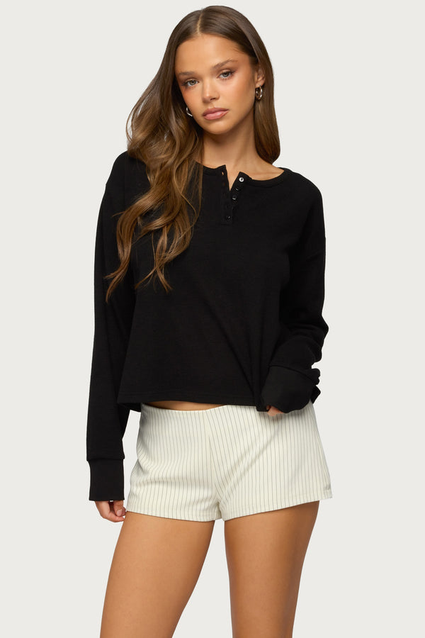 Deni Long Sleeve Henley Waffle Top