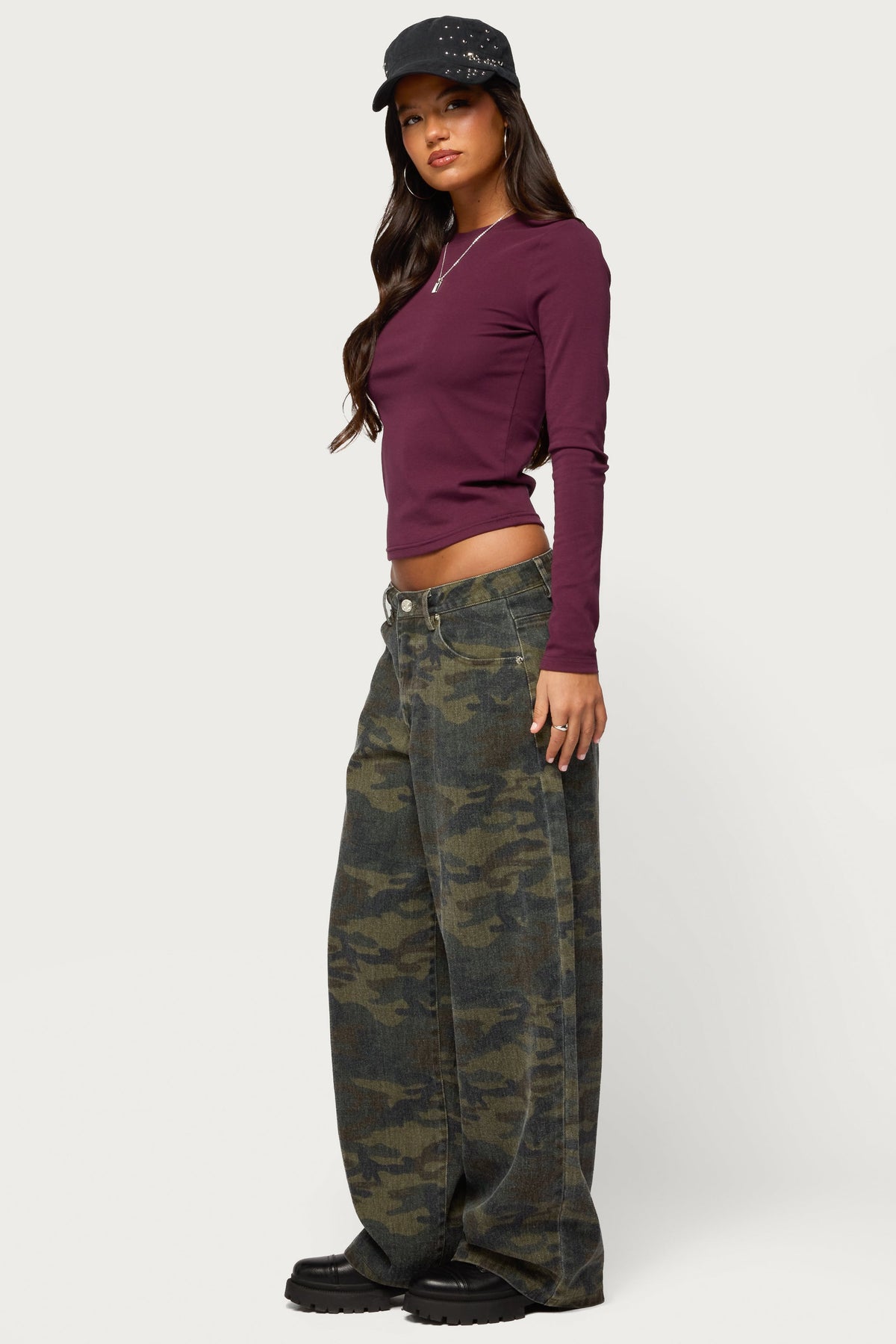Anna Camo Low Rise Baggy Jeans