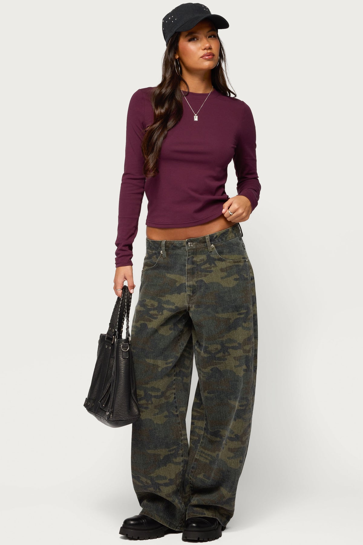 Anna Camo Low Rise Baggy Jeans