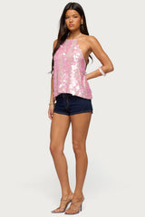 Ellorie Backless Sequin Halter Top