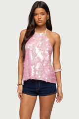 Ellorie Backless Sequin Halter Top