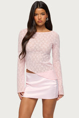 Mare Asymmetric Gem Sheer Lace Top