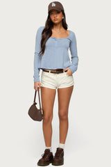 Sare Striped Babydoll Henley Top