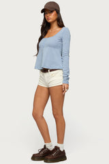 Sare Striped Babydoll Henley Top