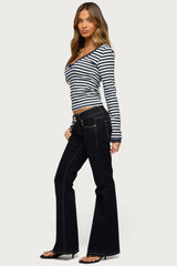 Kimi Striped Long Sleeve V Neck Top