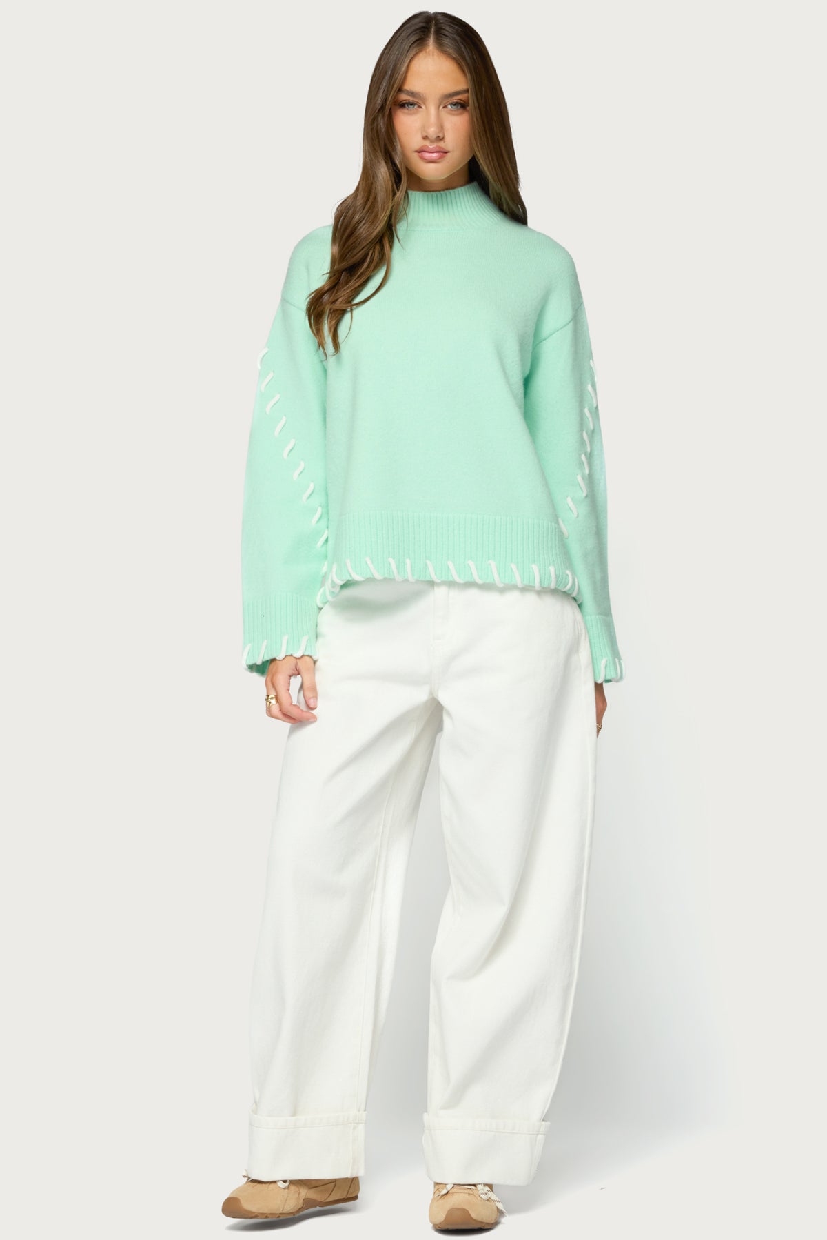 Indah Contrast Stitch Oversized Sweater
