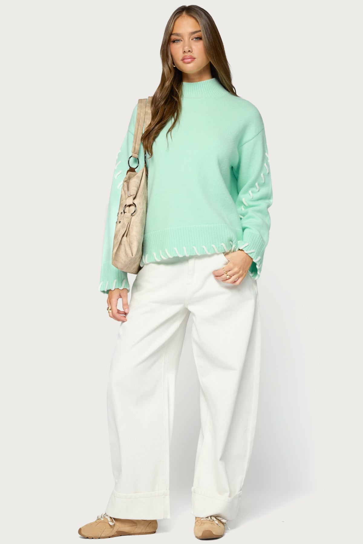Indah Contrast Stitch Oversized Sweater