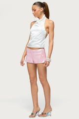 Satin Effect Backless Cowl Neck Top