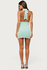 Alizah Scalloped Lace Halter Mini Dress
