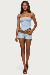Zaida Asymmetric Denim Strapless Top