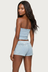 Zaida Asymmetric Denim Strapless Top