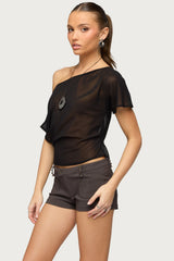 Noria Sheer Chiffon Off Shoulder Top