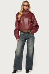 Jaicee High Neck Oversized Faux Leather Jacket