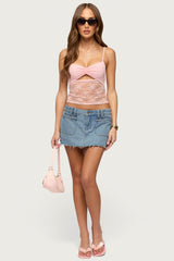 Damarie Cutout Ruched Sheer Lace Top