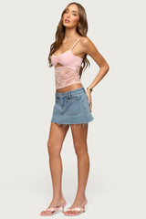 Damarie Cutout Ruched Sheer Lace Top