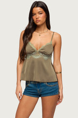 Satin Effect Lacey Babydoll Top