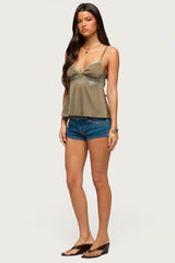 Satin Effect Lacey Babydoll Top