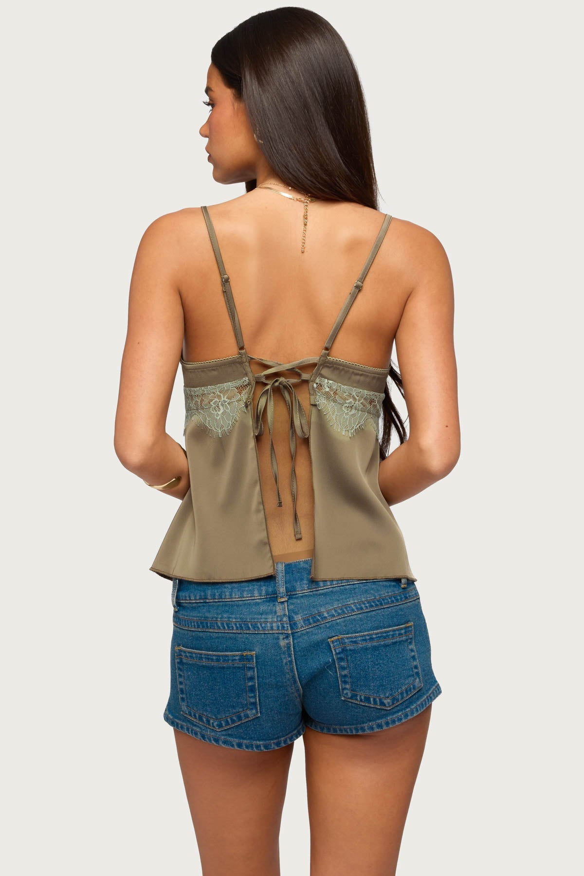 Satin Effect Lacey Babydoll Top