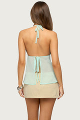 Iridescent Button Sheer Chiffon Halter Top