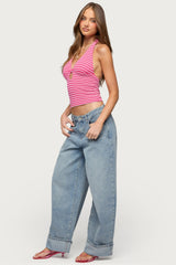 Maylah Keyhole Striped Textured Halter Top