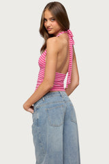 Maylah Keyhole Striped Textured Halter Top