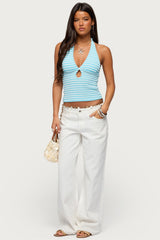 Maylah Keyhole Striped Textured Halter Top
