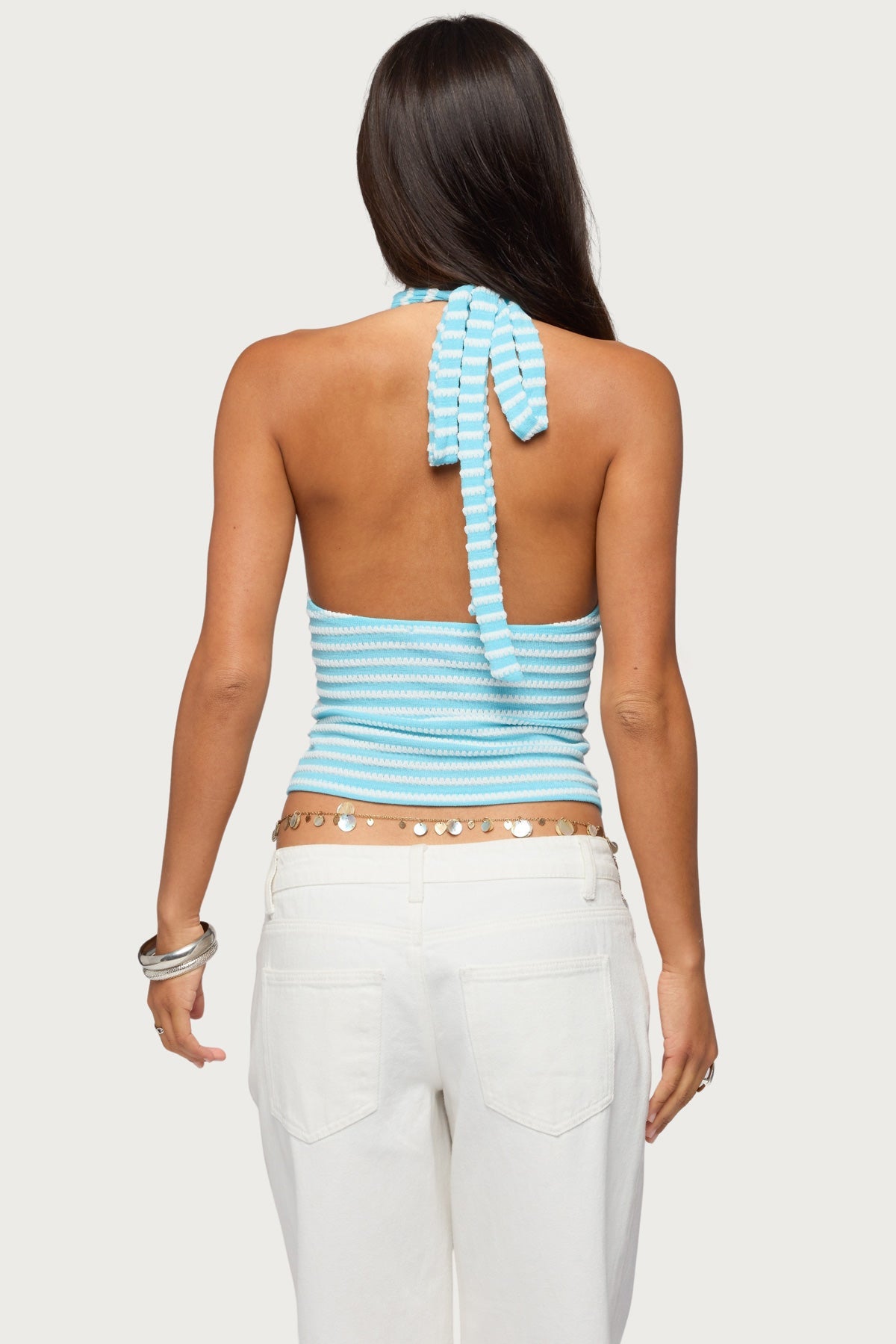 Maylah Keyhole Striped Textured Halter Top