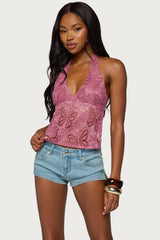 Butterfly Sequin Backless Halter Top