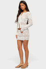 Rusa Button Up Sheer Crochet Top