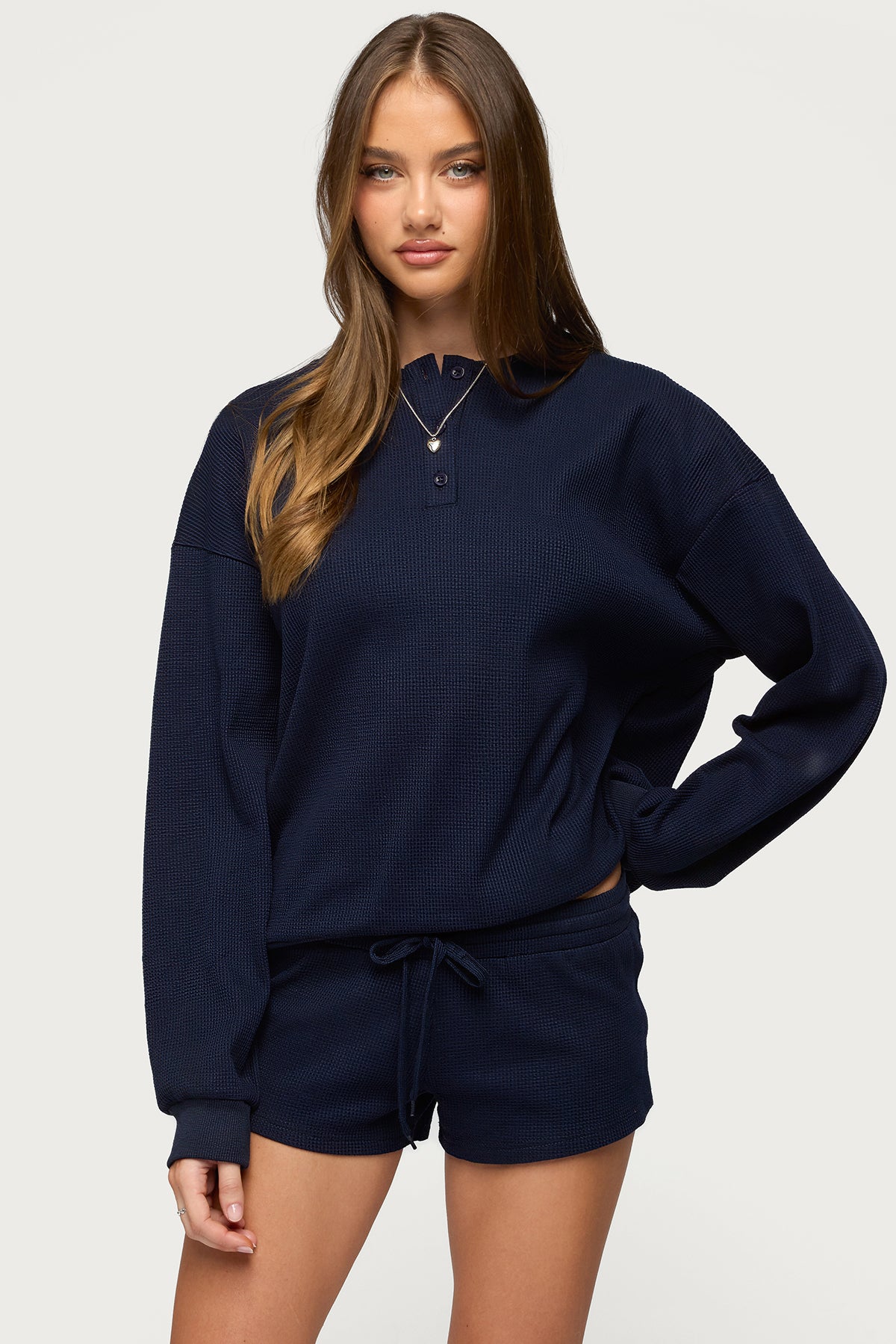 Baila Waffle Henley Top