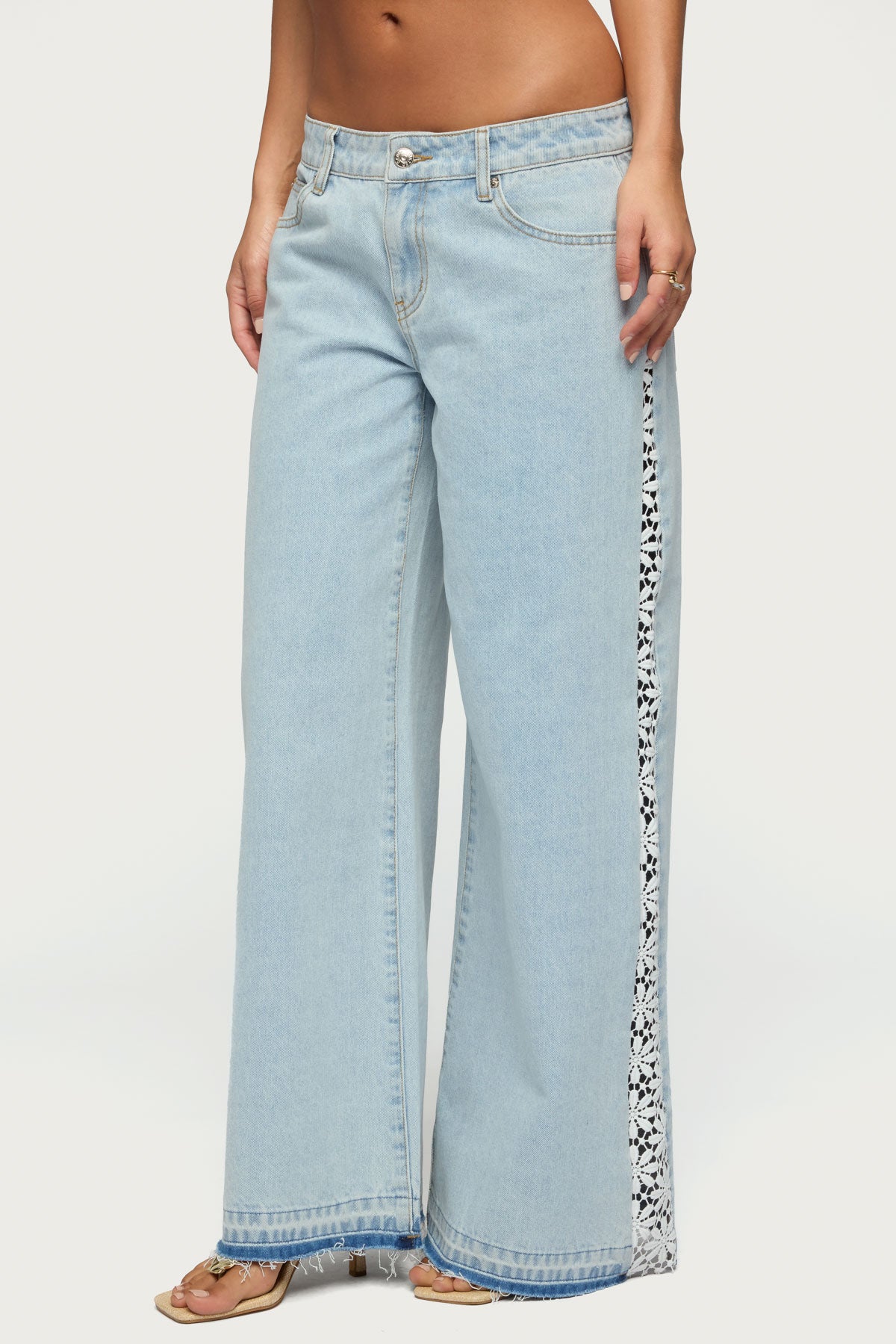 Crochet Panel Low Rise Wide Leg Jeans