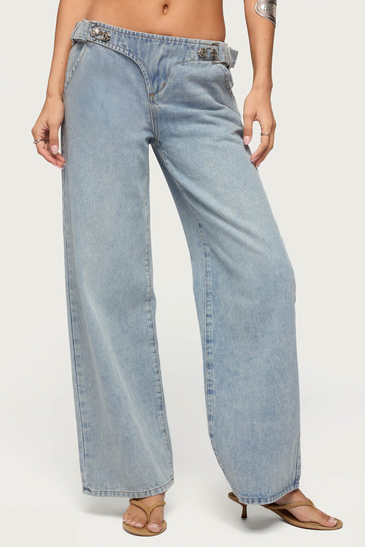 Buckled Low Rise Baggy Jeans