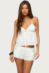 Kaydee Studded Textured Woven Babydoll Top