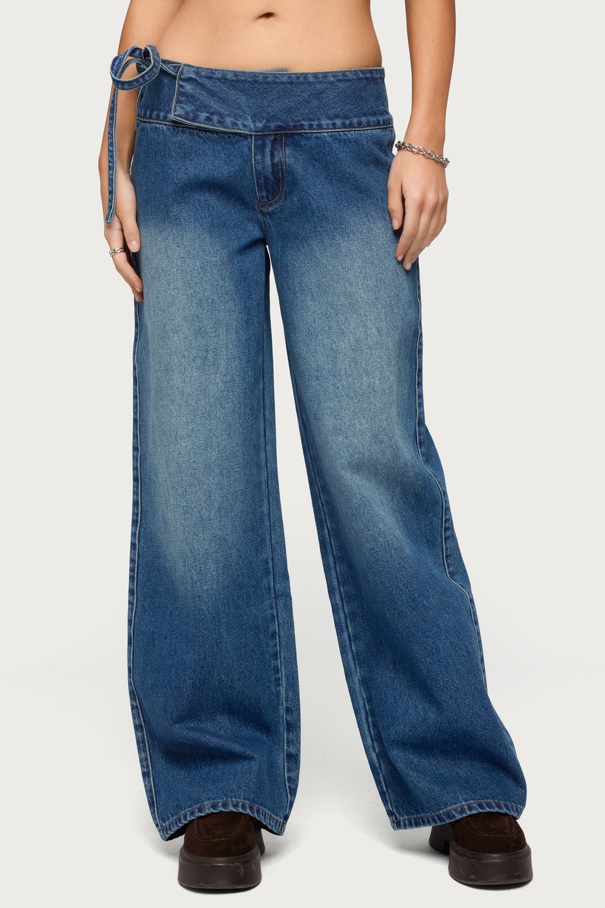 Cleo Tie Waist Low Rise Baggy Jeans
