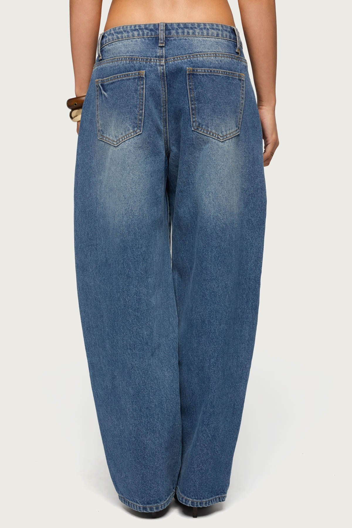 Button Stitch Low Rise Barrel Jeans
