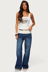 Knit Foldover Low Rise Baggy Jeans
