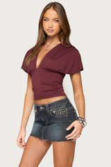 Flutter Plunging V Neck Top