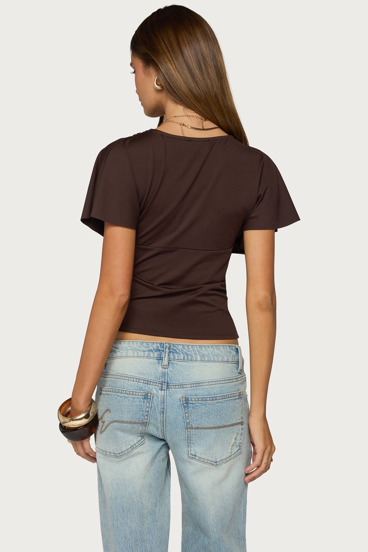 Flutter Plunging V Neck Top
