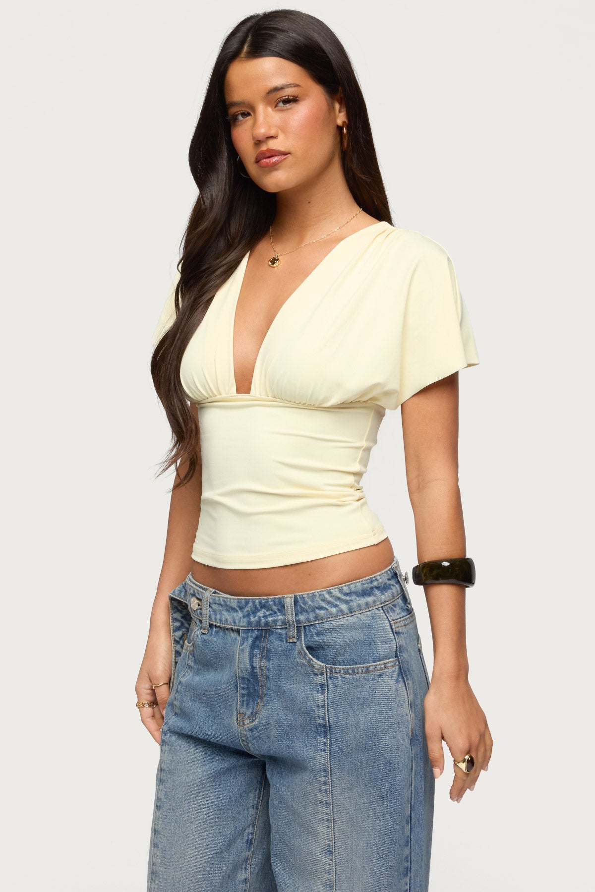 Flutter Plunging V Neck Top