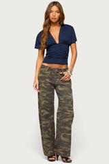 Flutter Plunging V Neck Top