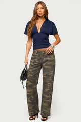 Flutter Plunging V Neck Top