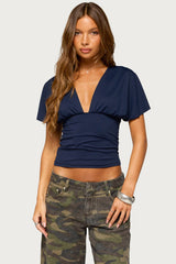 Flutter Plunging V Neck Top
