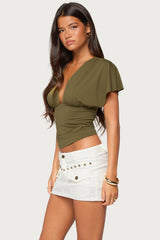 Flutter Plunging V Neck Top