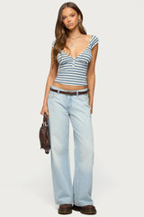 Aina Striped V Neck Henley Top