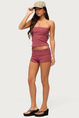 Monikah Striped Foldover Micro Shorts