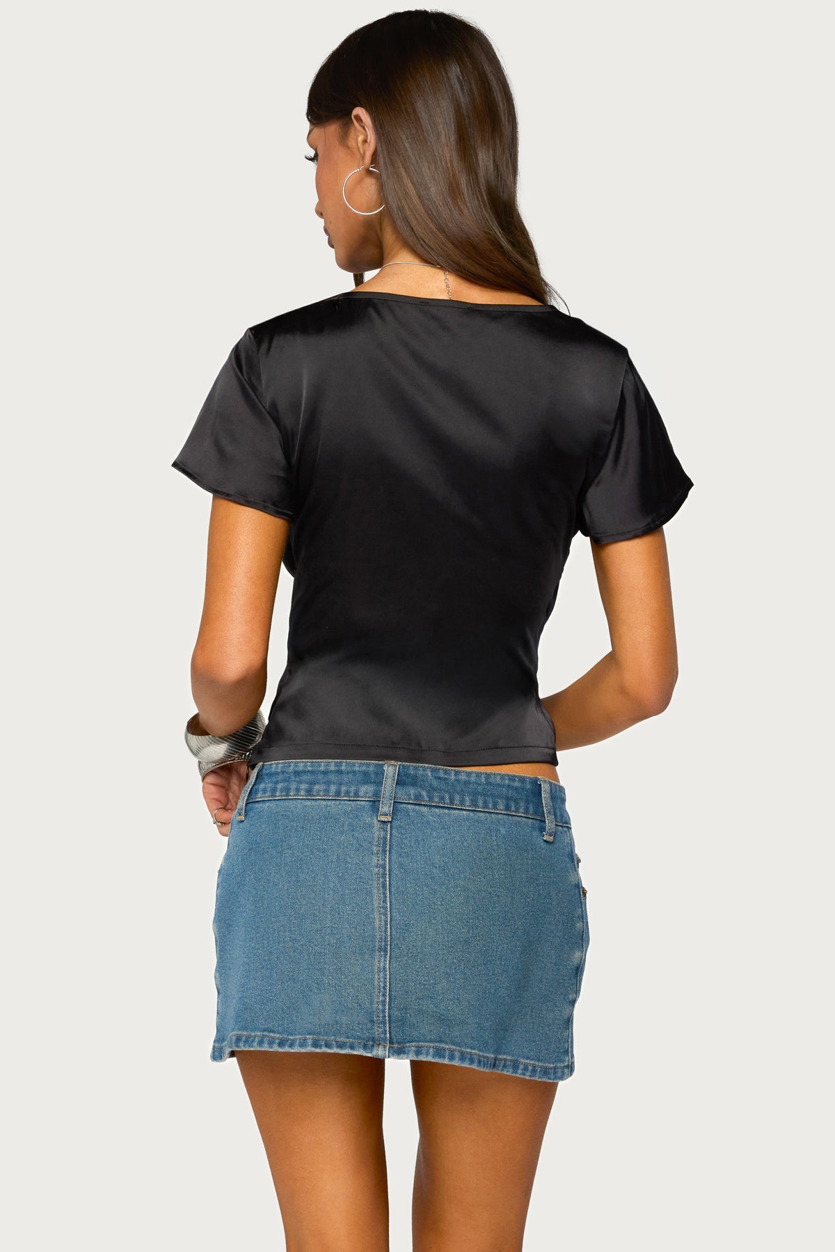 Aurora Satin Effect Ruffle Top