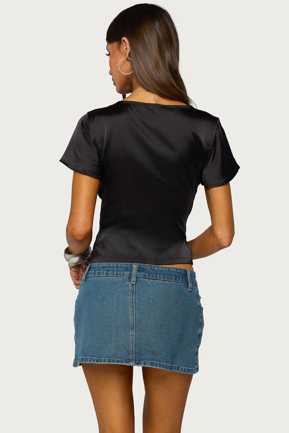 Aurora Satin Effect Ruffle Top
