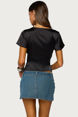 Aurora Satin Effect Ruffle Top