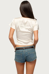 Aurora Satin Effect Ruffle Top